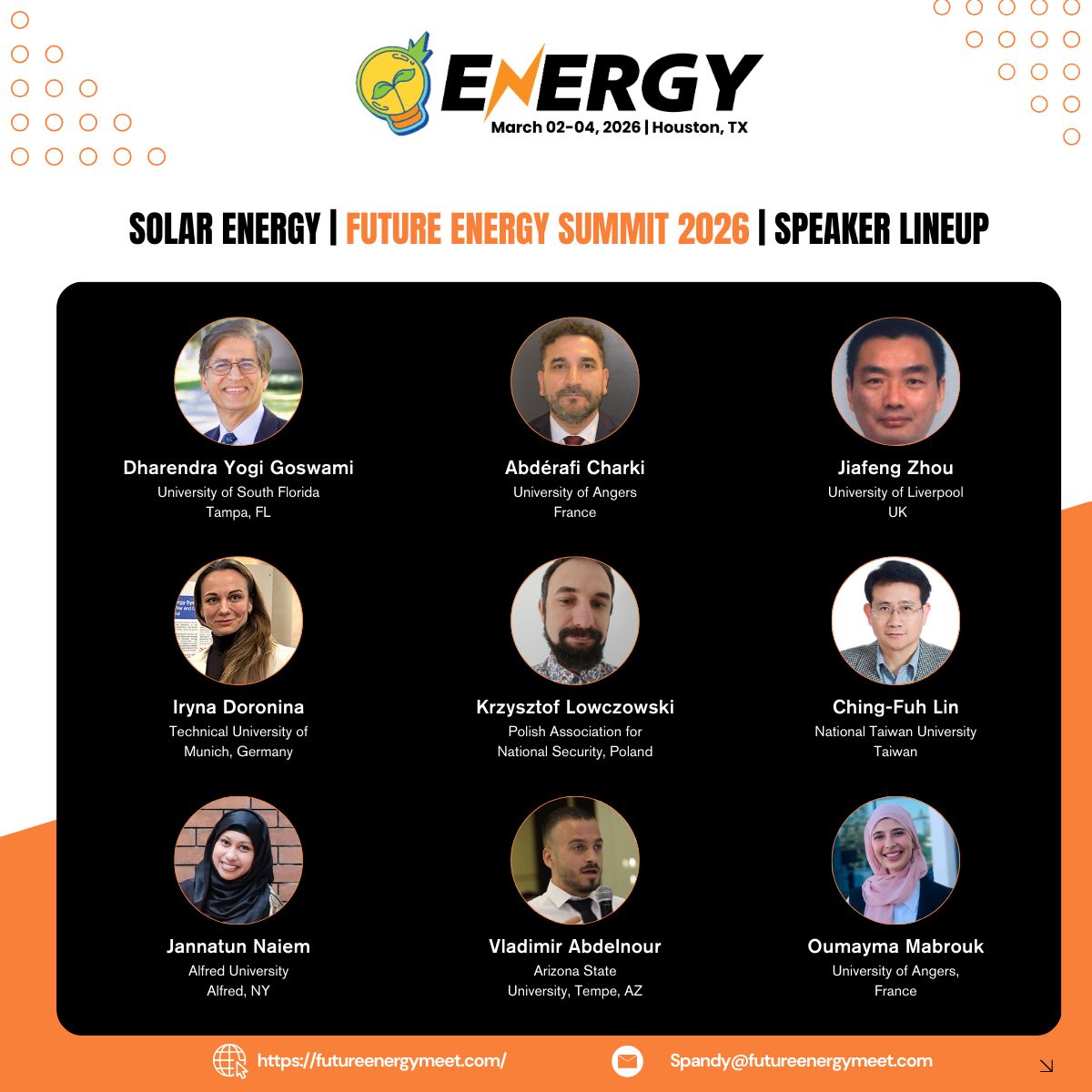 plakat informujący o prelegentach sesji związanej z energią słoneczną (zamieszczone są również zdjęcia uczestników)