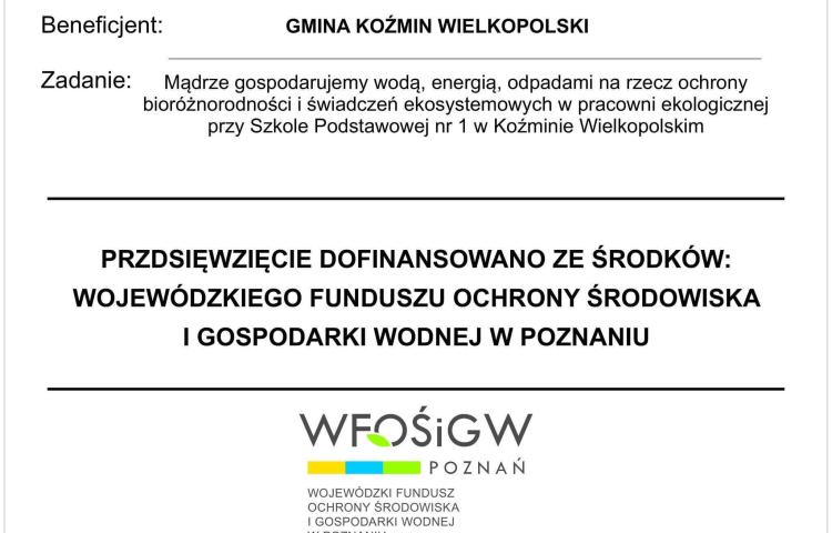 Baner wojewódzkiego funduszu ochrony środowiska i gospodarki wodnej informujący o dofinansowaniu przedsięwzięcia