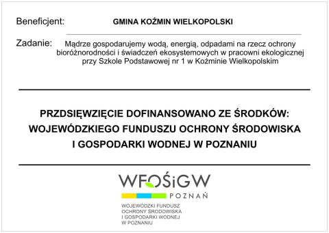 Baner wojewódzkiego funduszu ochrony środowiska i gospodarki wodnej informujący o dofinansowaniu przedsięwzięcia
